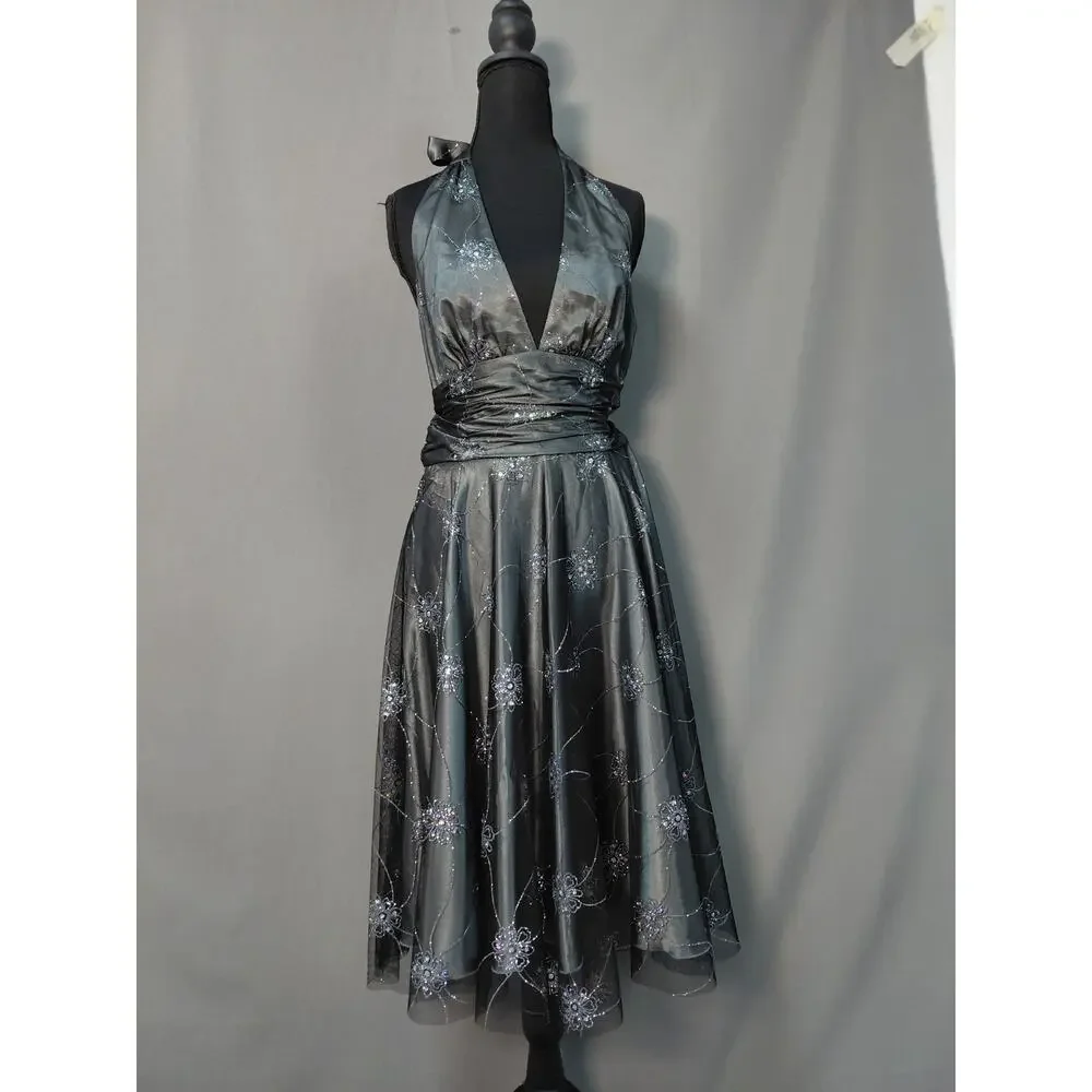 Adrianna Papell Boutique Gray A-Line Midi Dress Women Size 8